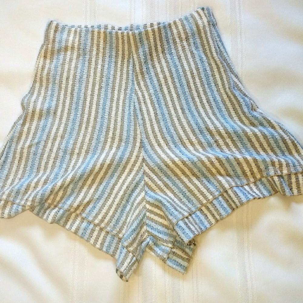 Zara Blue White Striped High Waist Knit Shorts